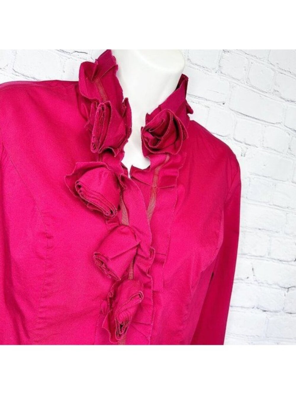 NEW YORK & COMPANY RAISED RED ROSE LONG SLEEVE BLOUSE TOP - S